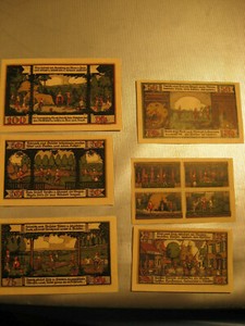 Emergency money vouchers 6 originals from 1921 Ballenstadt district with dwarfs local motifs