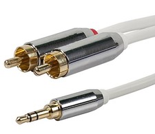 3ft 3.5 mm Auxiliary Aux Plug to 2-RCA L R Jacks Gold Plated Audio Cable White