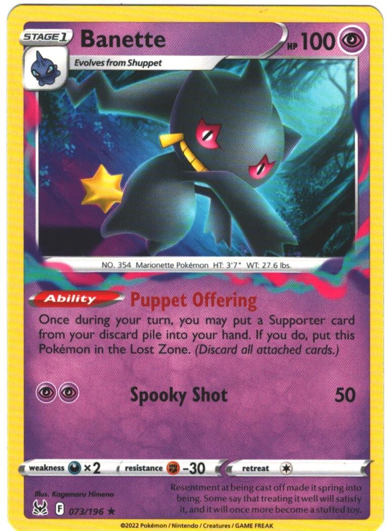 Banette 73/196 Lost Origin Regular Rare Pokemon Card Pokémon TCG 073 2022