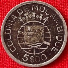 1938 Mozambique 5 Escudos Silver Coin KM# 69