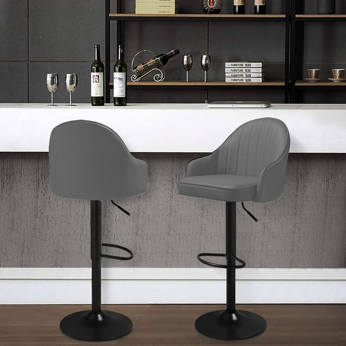 Gas Lift Grey Wooden Stool Brooks Gas Lift Adjustable Bar Chairs