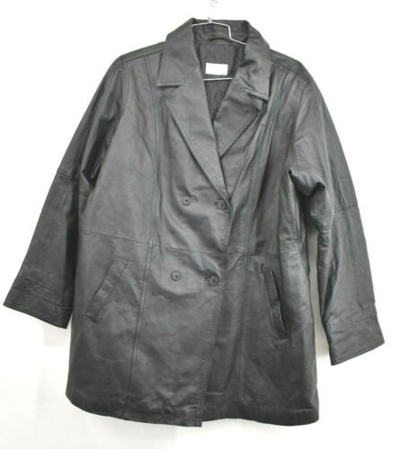 Venezia Vitale Mens Black Leather Jacket Notched Collar Button Front Size Medium - Afbeelding 1 van 8