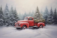 CHRISTMAS TRUCK WINTER SCENE STRETCHED CANVAS PRINT WALL ART READY TO HANG CA41