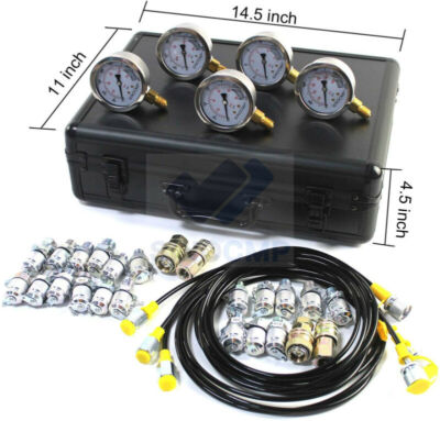 Hydraulic Pressure Test Kit 5 Gauges 24 Adapters Quick Connector for CAT Komatsu