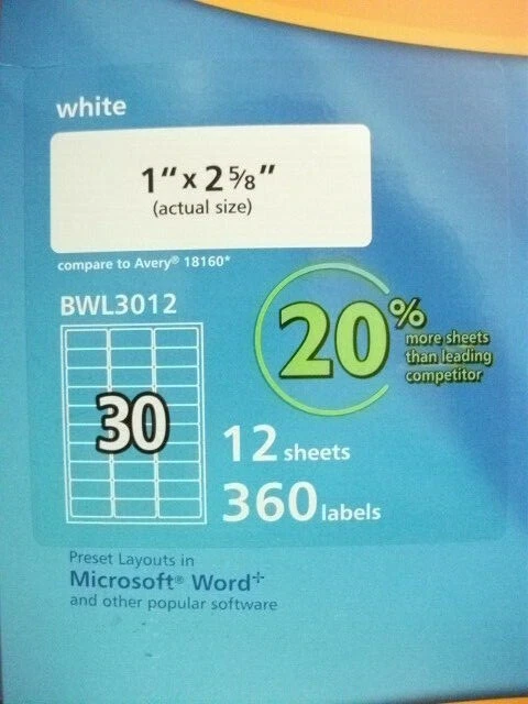 4 Pks BIC Print & Peel Mailing Labels, 1 x 2.625'' 30 Labels per Sheet 12 Sheet - Image 3 of 3