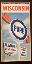 Vintage 1961 Wisconsin Map and Travel Guide - Pure Oil Co.