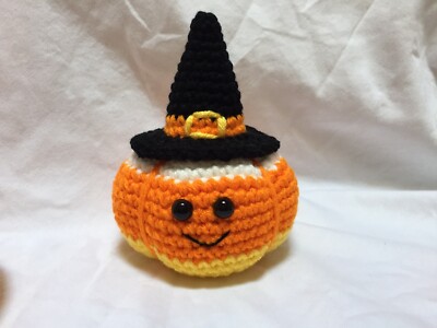 New Handmade Crochet Halloween Candy Corn Witch Pumpkin Tiered Tray Decoration