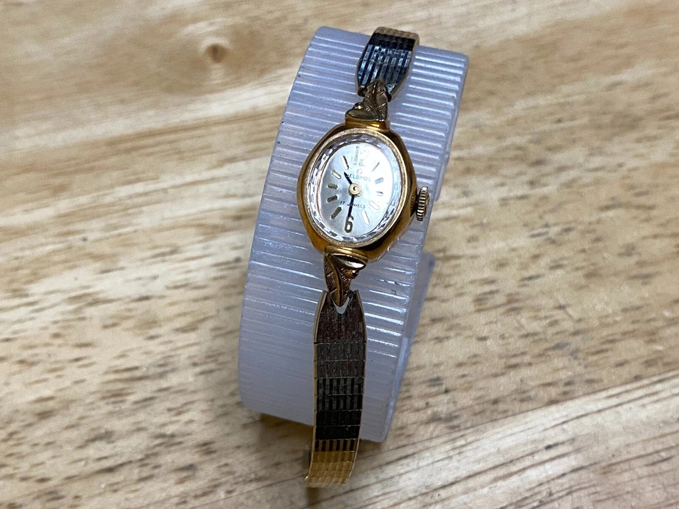 Reloj Helbros De Colección Cuerda Manual Mujer 17 Joyas Tono Dorado Ovalado Malla Banda Cóctel Foto 2 de 4