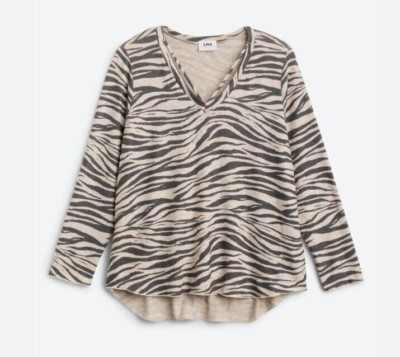 LNA Avio Strappy V Neck Brushed Knit Top Shirt Size 1X New $108 Animal Zebra
