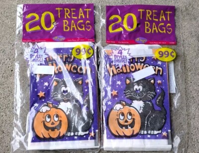  VTG HALLOWEEN TREAT BAGS FUN WORLD 4 DESIGNS USA CAT PUMPKIN 2 Pks 20