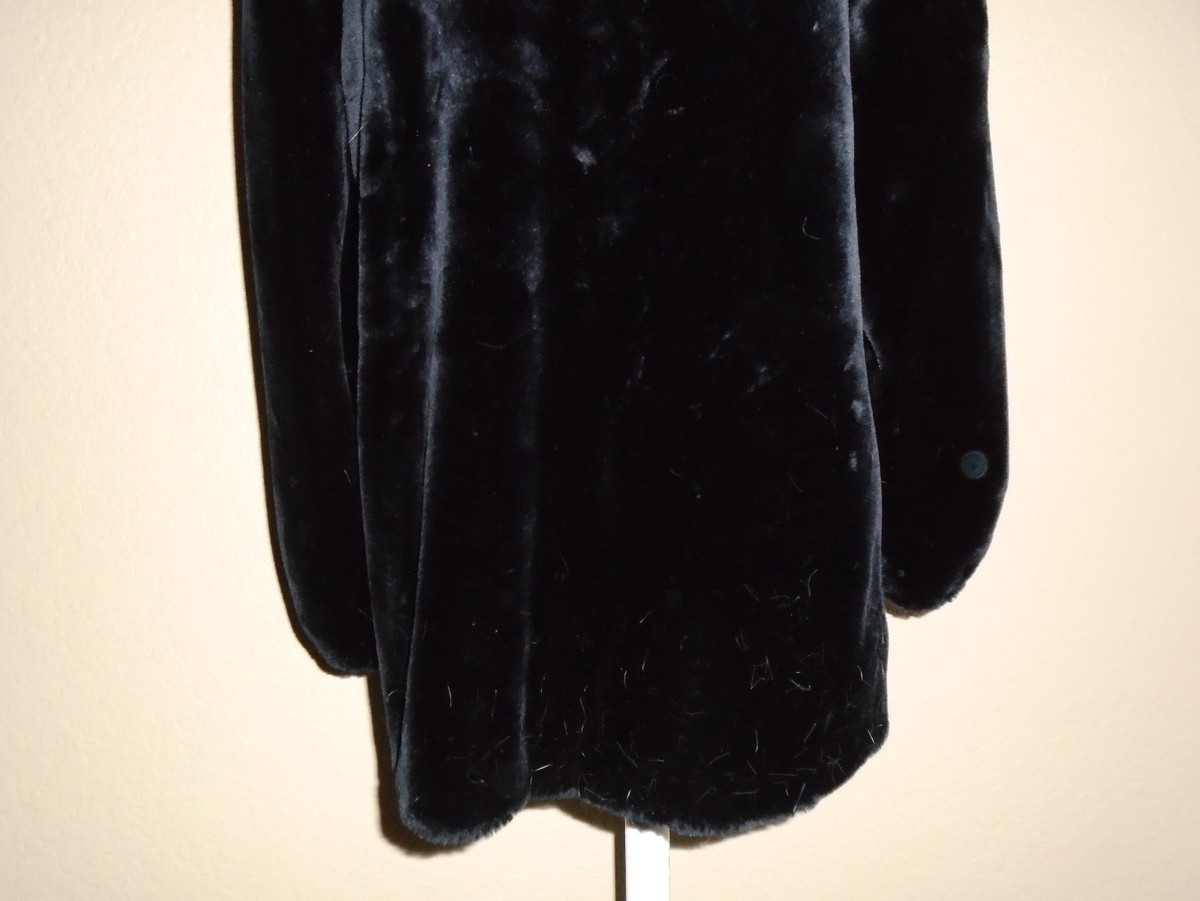 VINTAGE HILLMOOR NEW YORK WOMEN'S BLACK THICK FAUX FUR COAT