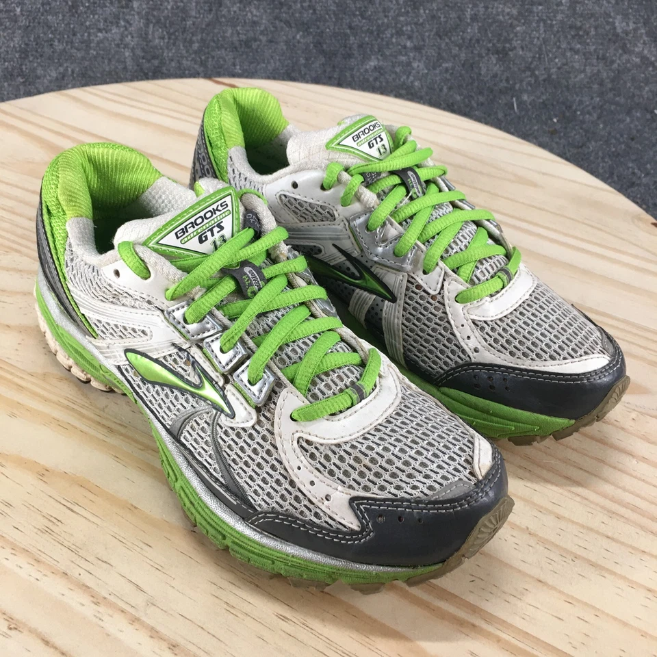 Brooks Shoes Womens 7 B Adrenaline GTS 13 Athletic Running Sneakers Silver Green - Image 3 of 4