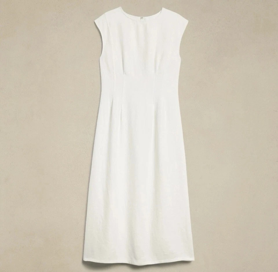 Vestido midi Banana Republic Lina de lino blanco talla 6 PETITE NUEVO SIN ETIQUETAS RT$160 Foto 4 de 4