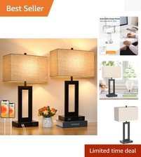 Set of 2 Modern Dimmable Table Lamps with USB Ports for Bedroom Living Room