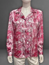 DRAPER’S DAMON’S Petites Satin Finish Pink Floral Abstracto Print Blouse Size XL