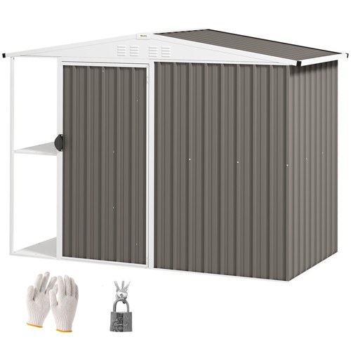 8 x 4ft Tool Shed , Metal Garden Shed with Lockable Door, Warm Gray