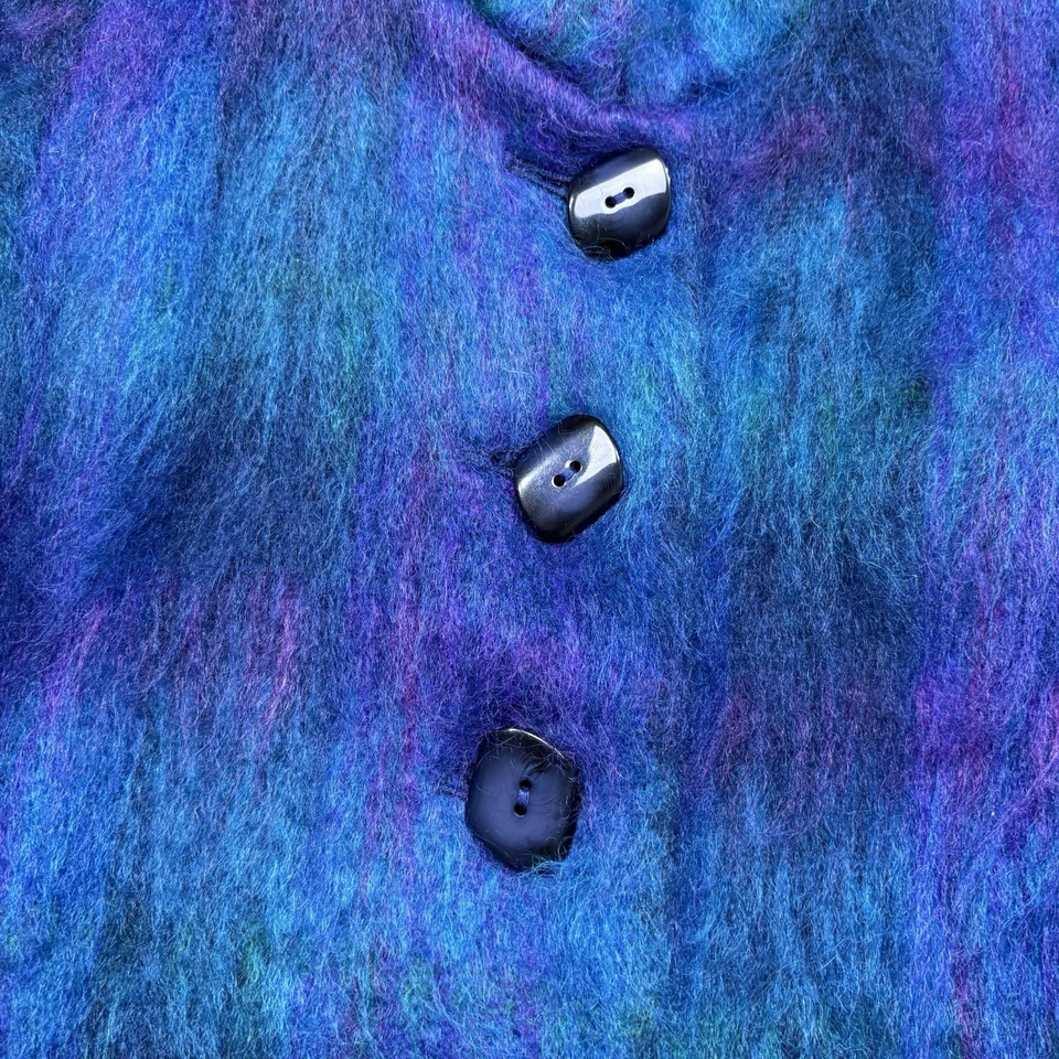 Vintage 1970/80s Blue Purple Mohair Button Up Trench Coat Long Alorna Petite - Image 4 of 4