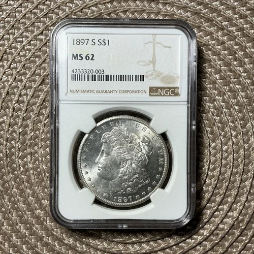 1897 Morgan Silver Dollar $1 NGC MS62 San Francisco Business Strike 0.9 Fineness