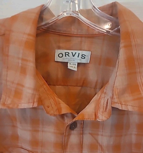Orvis Tech Woven Short Sleeve Shirt Mens Sz XL Orange Windowpane Check - 第 5/8 張圖片