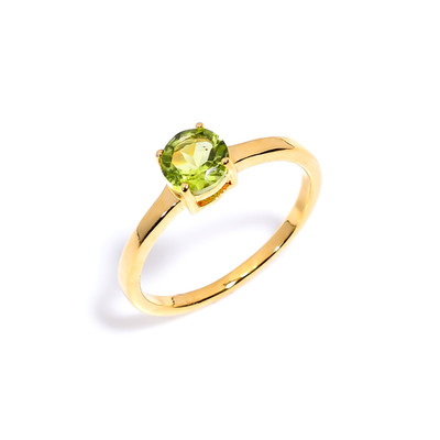 Natürlicher Peridot Rund Ring 6mm Vergoldet 925 Silber August Geburtsstein Sc...