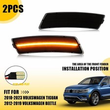 2x Smoke Lens Front Side LED Marker Lights Amber For Volkswagen Beetle 2012-2019