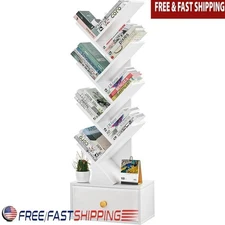 8 Layer Tree Bookshelf Tall Narrow Storage Organizer Living Room Bedroom Study