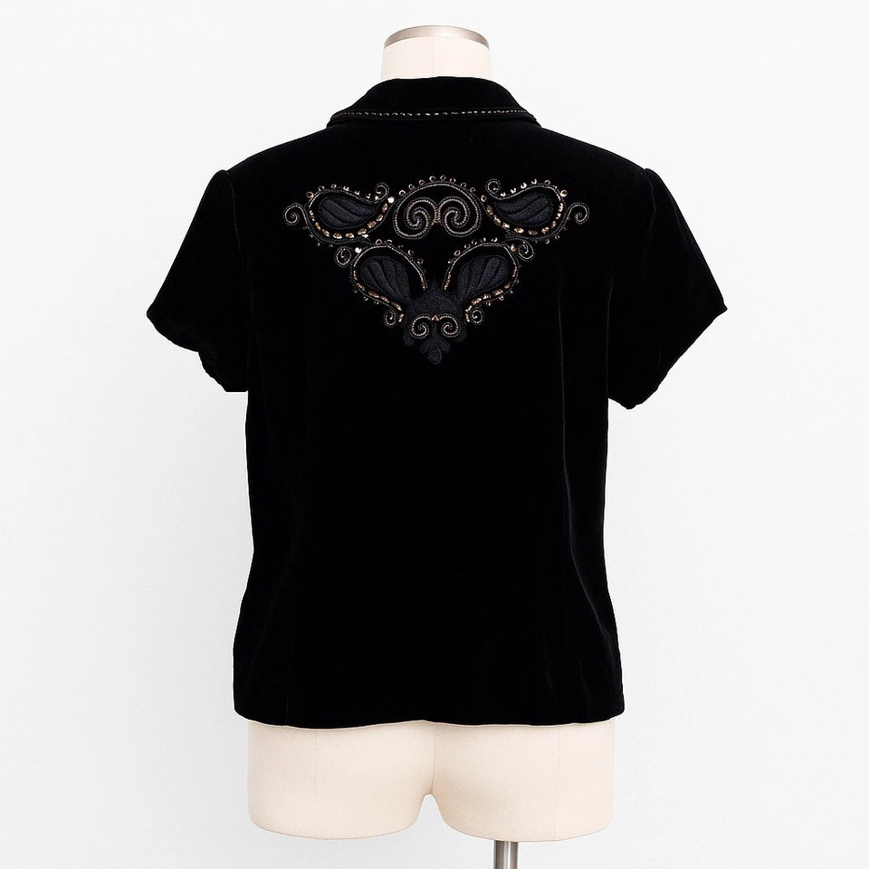 Blazer De Colección Y2K Algodón Caramelo Para Mujer Talla M/L Negro Terciopelo Cuentas Capricho Años 90 Foto 2 de 4