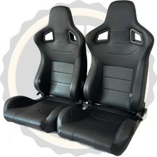 Pair Universal Design BB6 Reclining Titling Bucket Sports Racing Seats BLACK