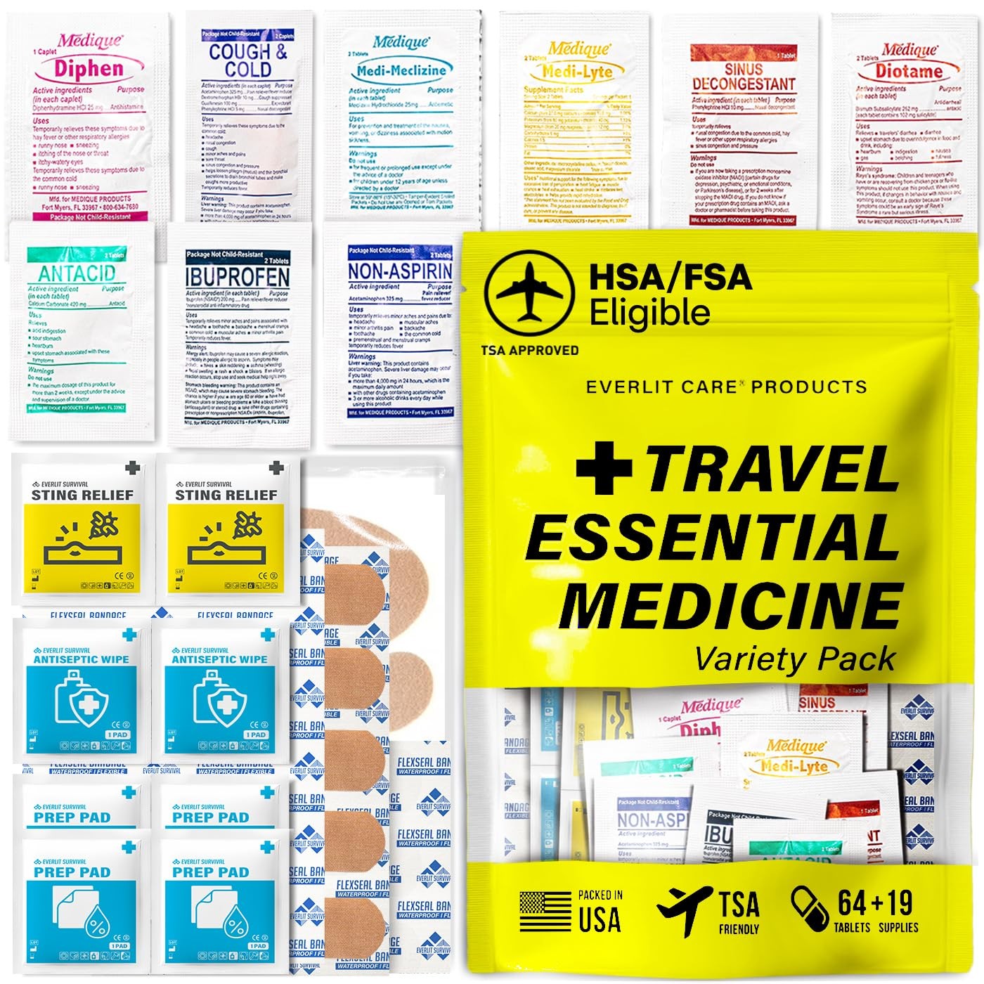 Travel Essential Medicine First Aid Kit I Bonus Medical Supplies I Tsa Compli...