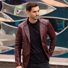 Leather Blazer for Men - Real Lambskin Casual Men's Burgundy Coat Leather Jacket