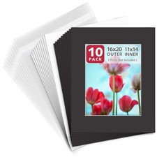 Golden State Art 10 Pack Black 16x20 Pre-Cut Mat Fits 11x14 Photos Bevel Cut Whi