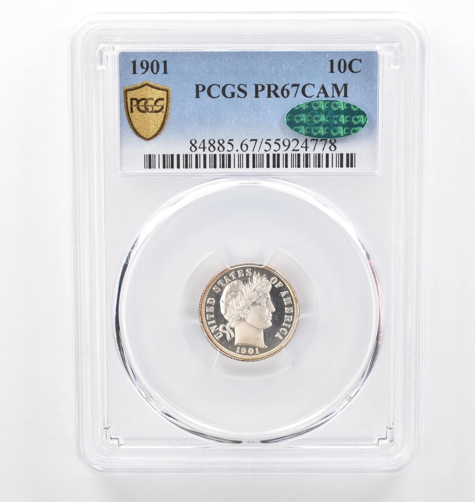 1901 Barber Dime PR67 CAM PCGS CAC PQ Peripheral Tone Reverse a6225