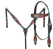 Hilason Turquoise Floral Tooled Breast Collar...