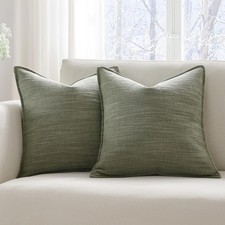 Set of 2 Dark Sage Pillow Covers 18x18, Linen Look Throw Pillow Covers with F...