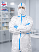 Disposable White Hooded Overall Suit Type5/6 Hazmat Disposable Coverall L/Xl UK