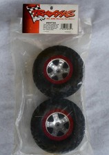 Traxxas 5873A - SCT Off-Road Tires, SCT Beadlock Style Wheel, Satin Chrome/Red