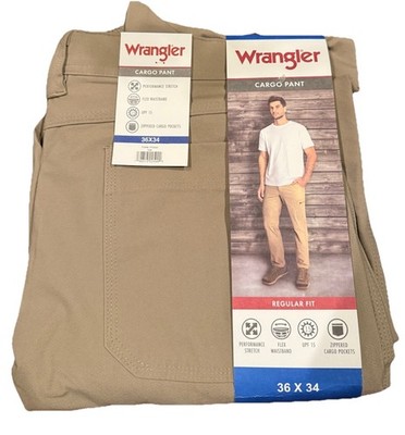 Wrangler Men's Regular Fit Cargo Pants  Performance Stretch  36x 34 ~ TAN