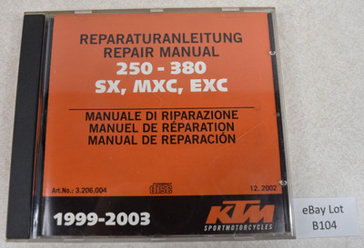 (Lot B104) KTM Repair Manual CD 1999-2003 250-380 SX MXC EXC