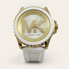 NEW Michael Kors Oversized Everest White Silicone Gold MK Logo Watch Mk7535