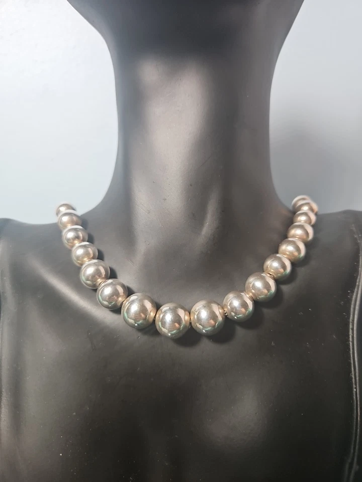 Tiffany & Co. Sterling 925 Graduated Beaded Necklace & Earrings 10MM Blue Box - Image 3 of 4