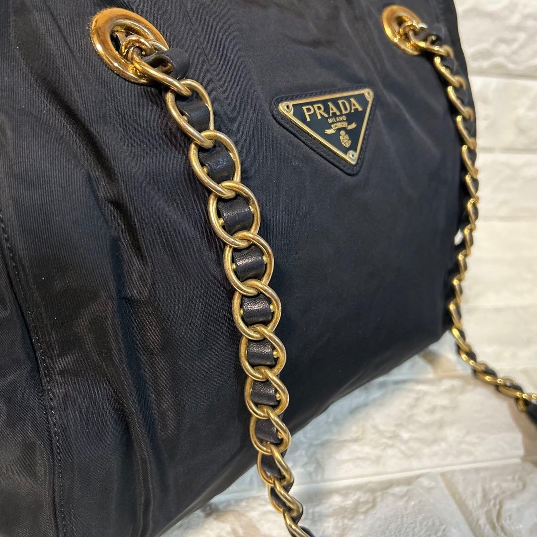 PRADA Chain Shoulder Bag Triangle Logo Nylon Navy thumbnail 16