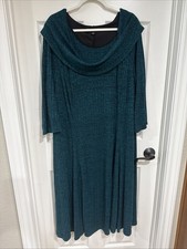Danillo Boutique Woman 3X Cowl Neck 3/4 Sleeve Sweater Dress Teal Green/Black