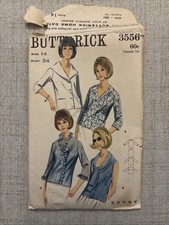 VTG 1960s BUTTERICK Sewing Pattern 3556 Blouse Size 14 CUT Complete