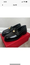 VALENTINO GARAVANI ROMAN STUD BLACK LEATHER LOAFER Size EU 37 US 6.5 WOMENS