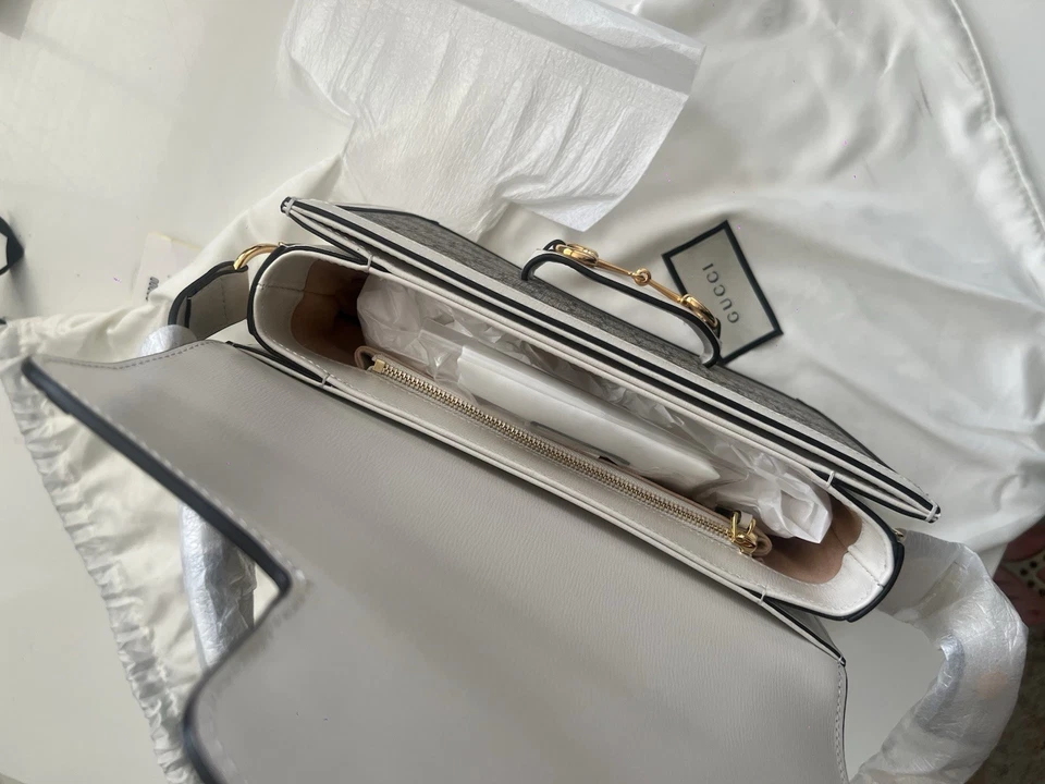 Gucci Horsebit 1955 Shoulder Bag White Leather/canvas - Image 2 of 4