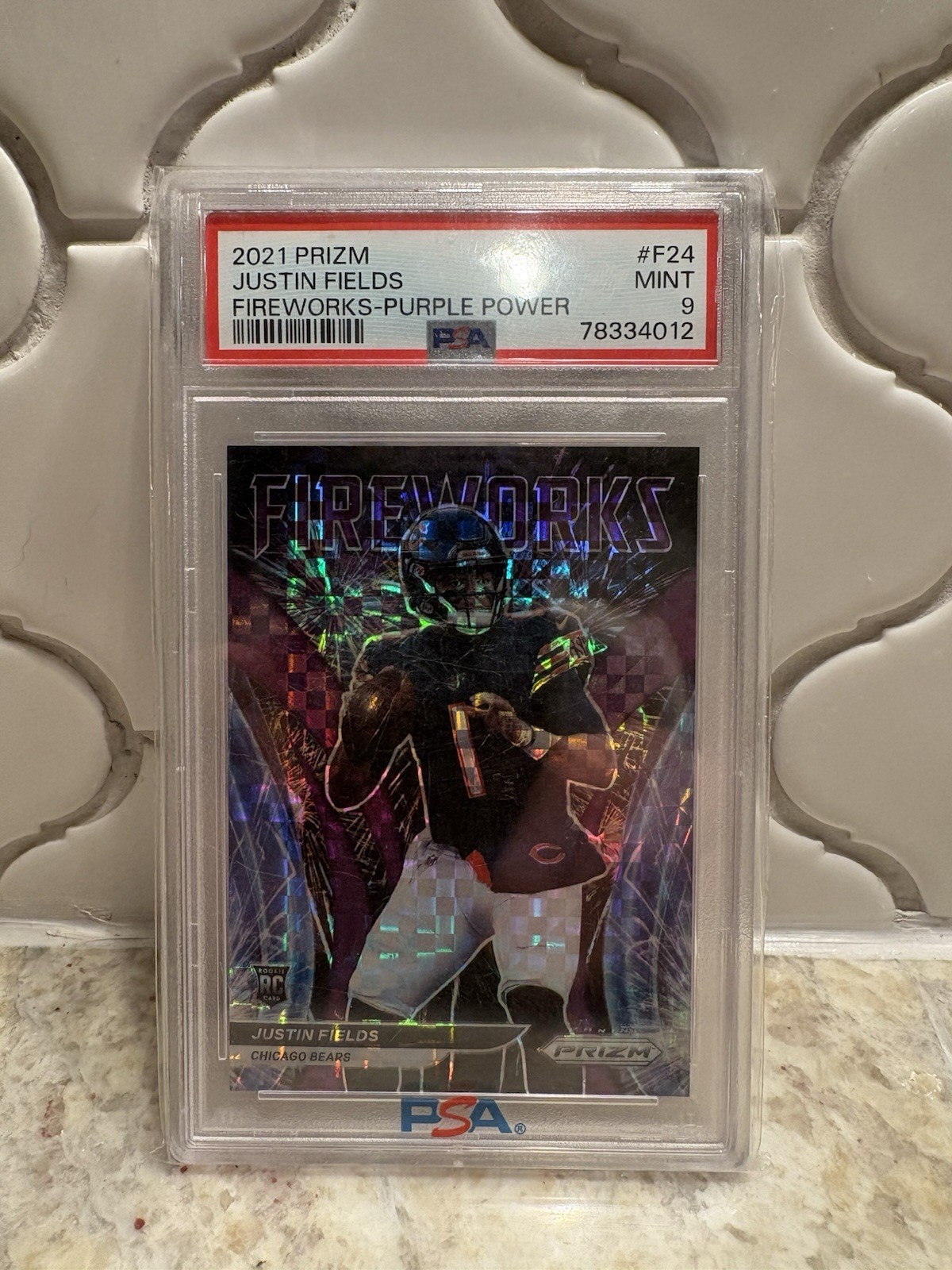 2021 Panini Prizm - Fireworks Purple Power Prizm #F-24 Justin Fields /49 (RC)