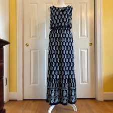 Talbots Jersey Maxi Dress in Allover Tree Block Print Women's Size Small