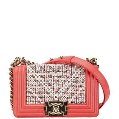 Chanel Boy Coco Mark Chain Shoulder Bag Pink White Multicolor Twee... GZl15hcj