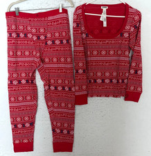 Victoria Secret PINK Pajama Set XL Red Thermal 2 pc cotton snowflake logo jogger