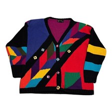 Vintage Lisa Nichols 100 Cotton Multicolor Cardigan Sweater Women's M/L FLAWS